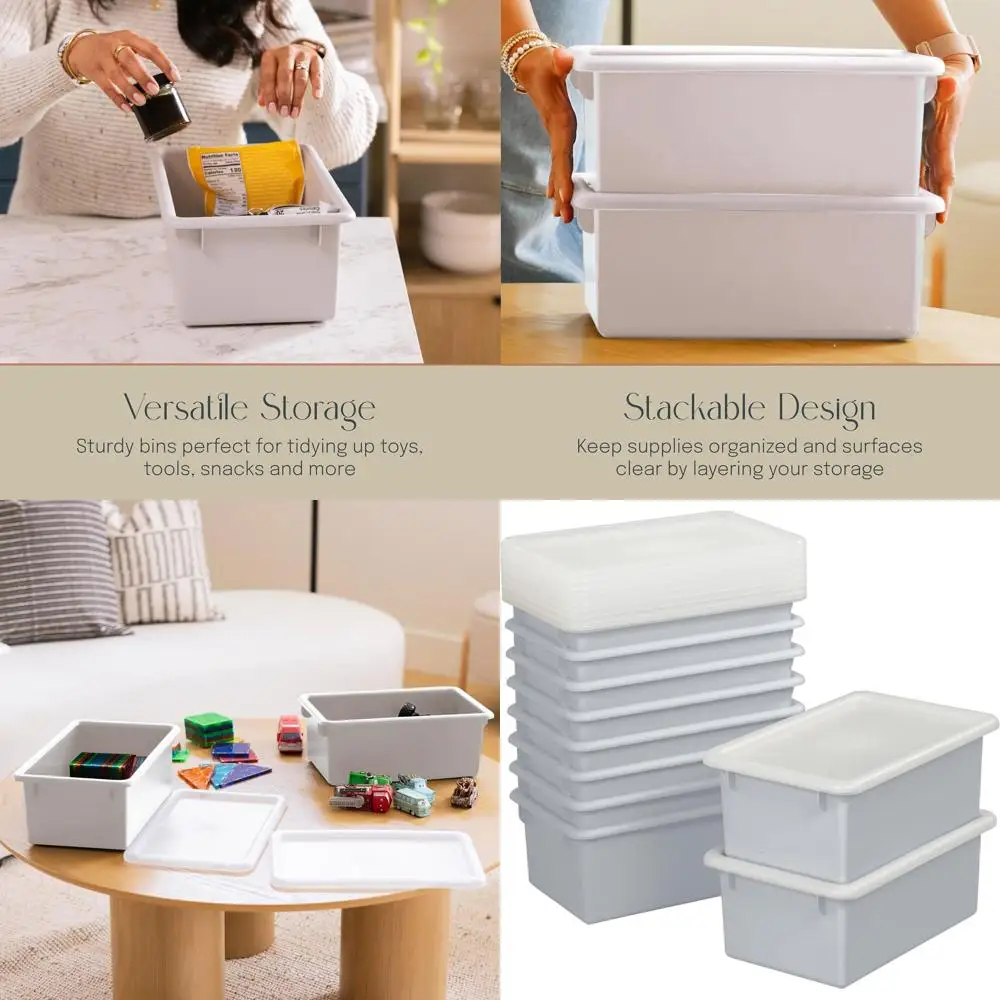 

Grey Plastic Storage Bins with Lids, 10-Piece Set