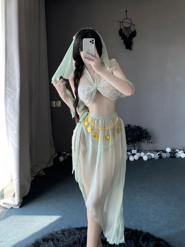 

Ancient Style Flowing Butterfly Lace Sexy Hanfu Western Regions Style Set Summer Fashion Halter Perspective Gauze Skirt Set MVUQ