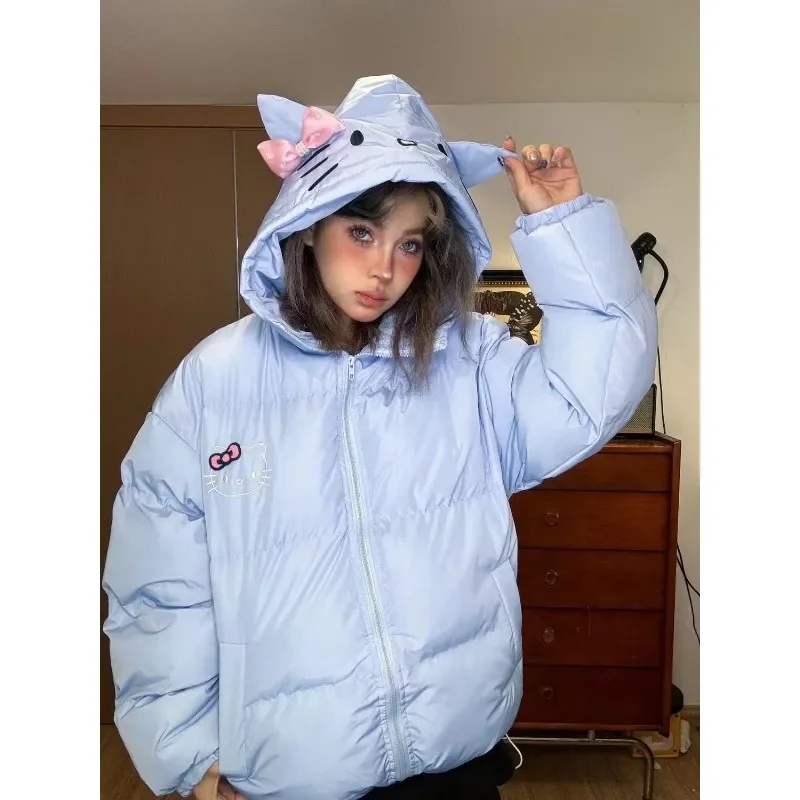 Sanrio Hello Kitty Women Down Jacket Anime Kawaii New Kt Cute Winter Thicken Cotton Clothes Coat Student Top Loose Sports Trend