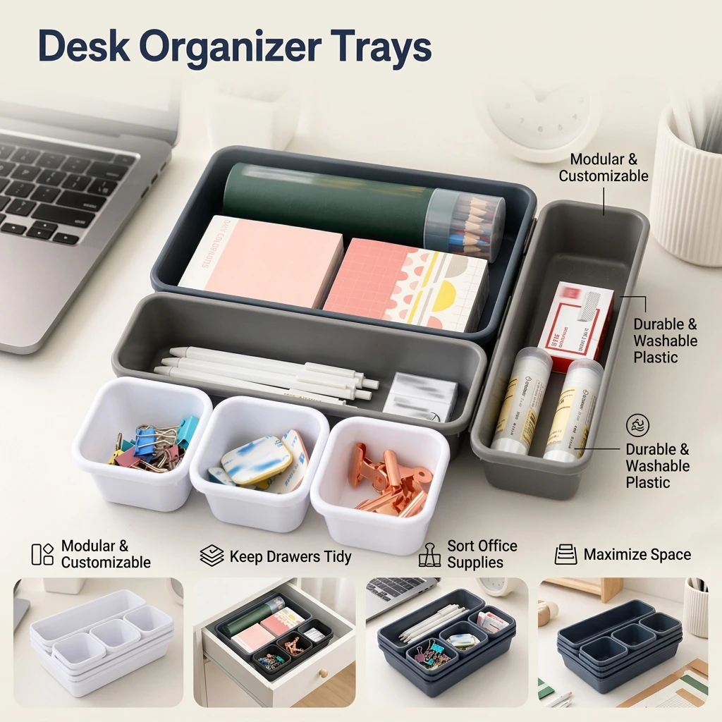 Eight Piece Set Miscellaneous Drawer Storage Box Large Medium Small Sizes for Office Desk Kitchen Stationery Cosmetics Organizin