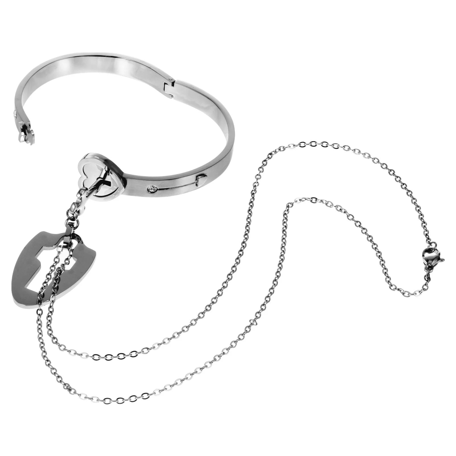 

2Pcs Couple Necklace Bracelet Titanium Steel Durable Wear Resistant Jewelry Valentine's Day Gift Romantic Couple Lock Design