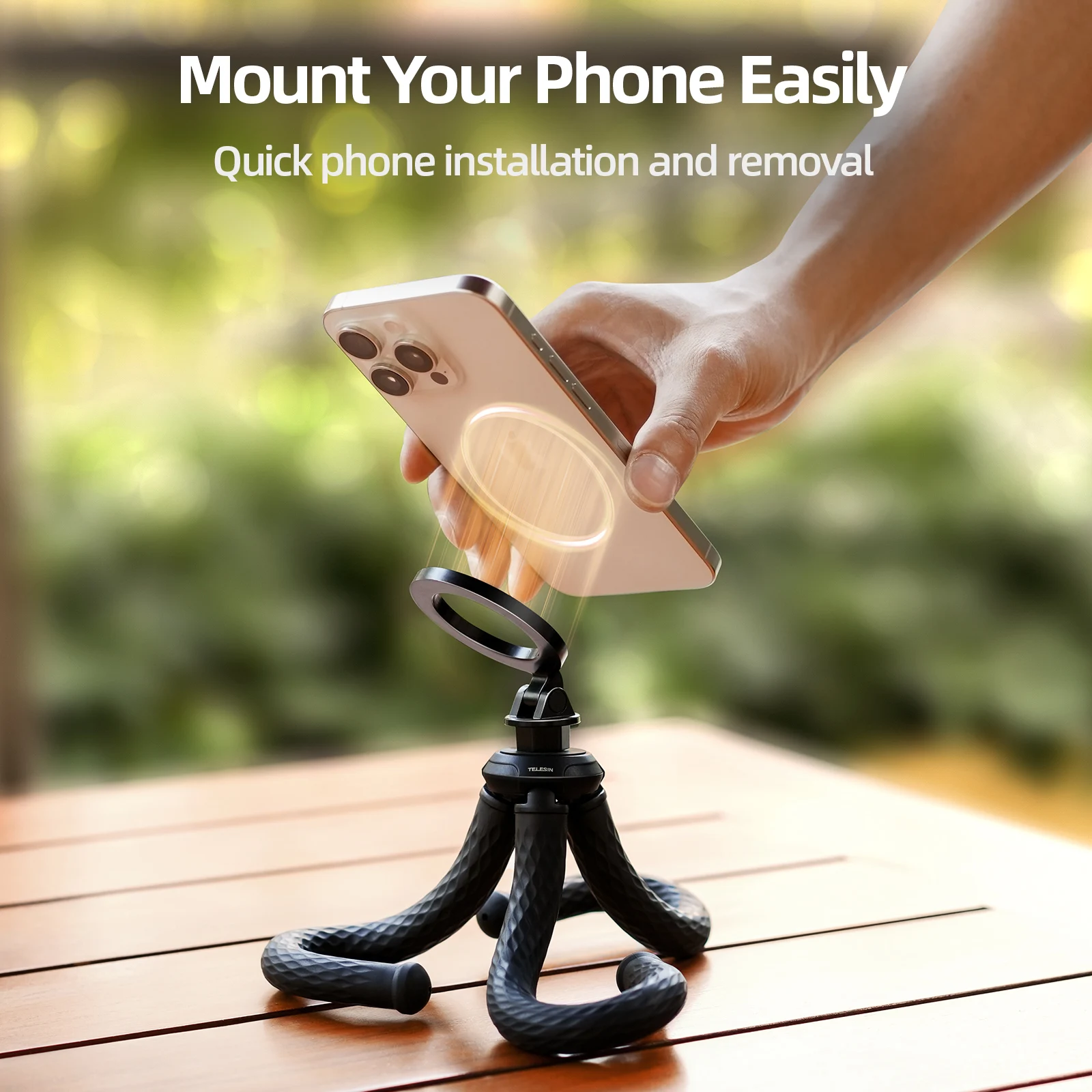 TELESIN Octopus Magnetic Quick Release Tripod Phone Holder Mini Tripod for iPhone 15 14 13 12 Pro Promax HUAWEI SAMSUNG XIAOMI