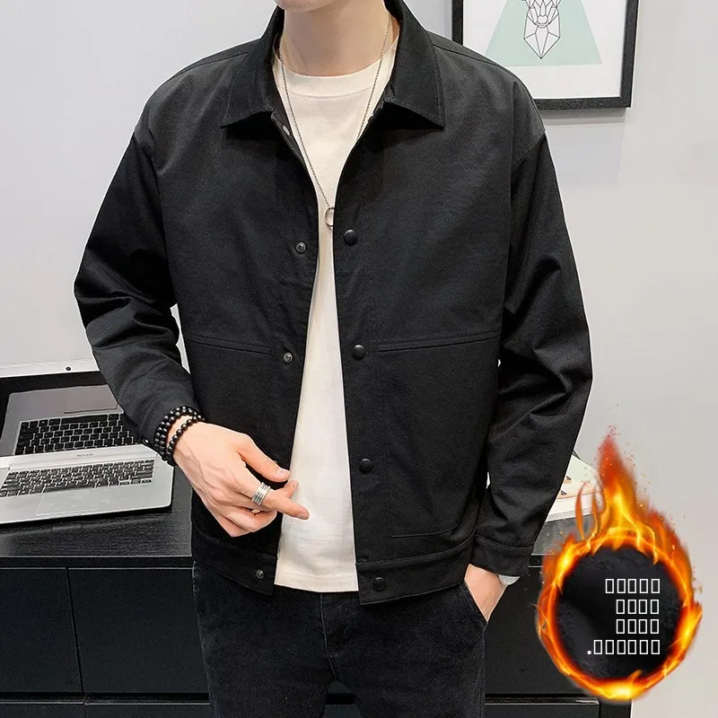 

Casual Trendy Men's Jaet Spring Autumn High Quali Haome Loose Fit Windproof Straight Hemline Wide Angle Collar Side Se...