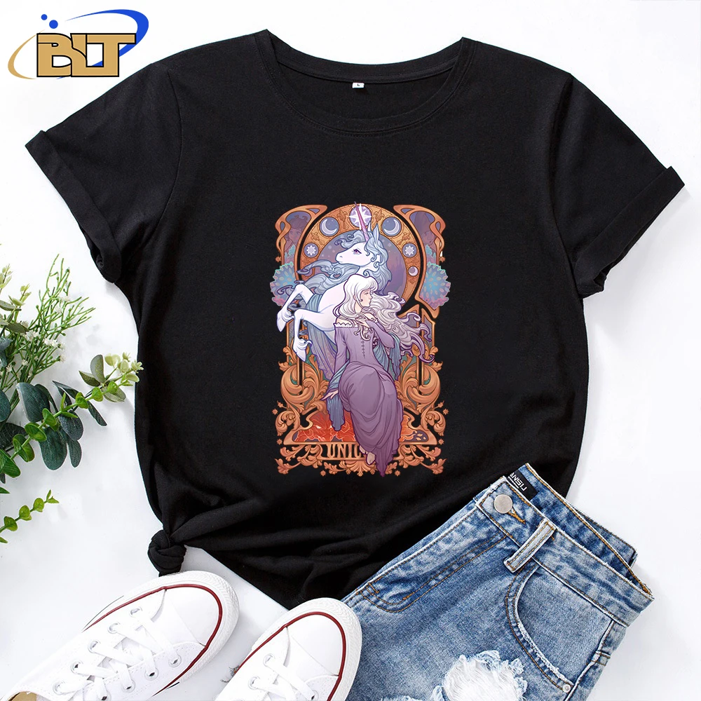 Lady Amalthea The Last Unicorn printed women's classic T-shirt summer pure cotton short-sleeved loose top