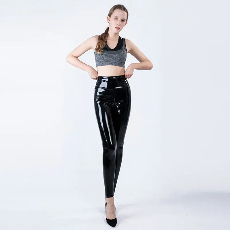 

Women Shiny PU Leather Flesh PVC Pants Slim 4XL Sexy Leggings Latex Stretchy High Waist Bodycon Pants Skinny Trousers Winter