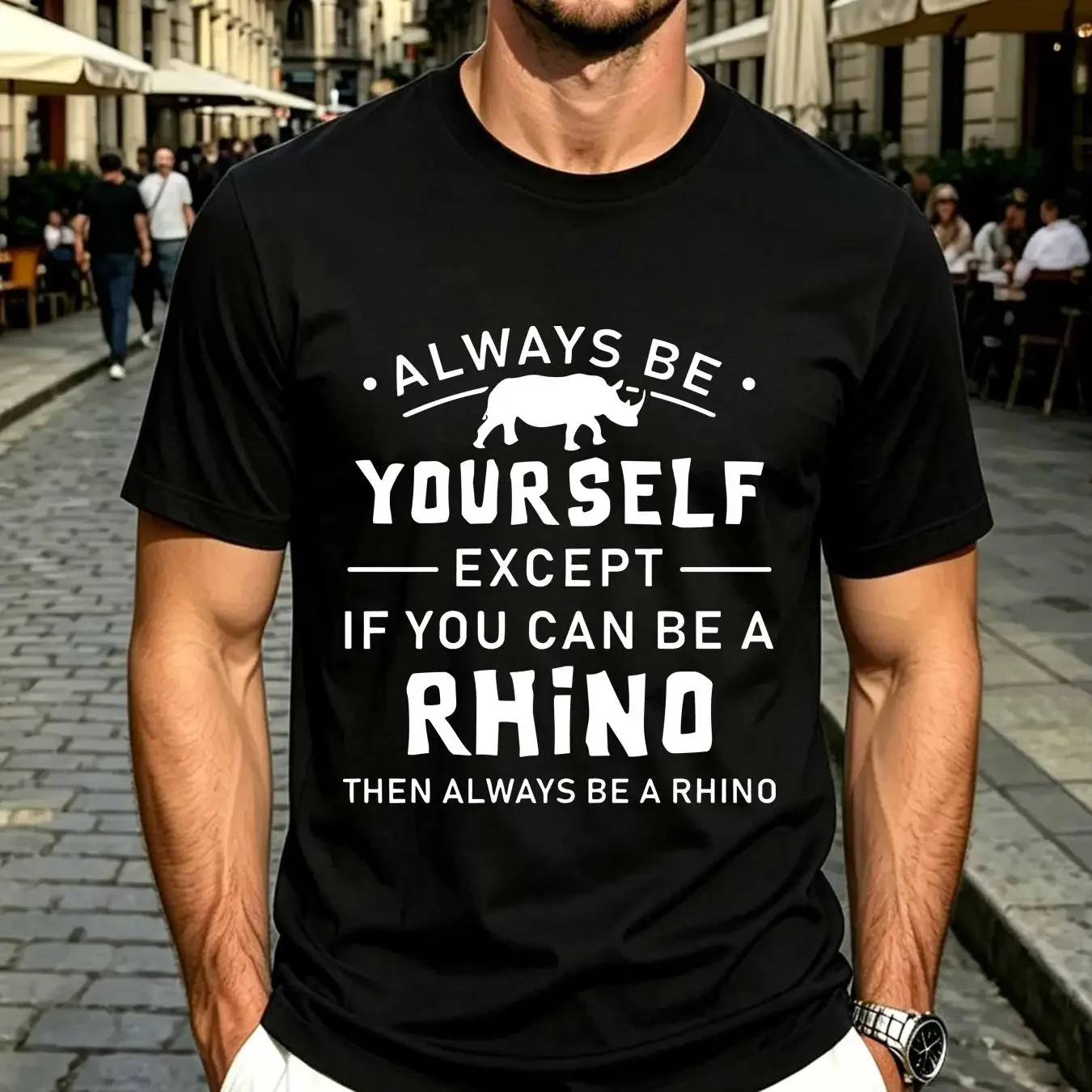 washed T Shirt Rhino Lover Rhinoceros Art Funny Black Animal s Christmas vintage Washed Stretched streetwear Breathable Casual