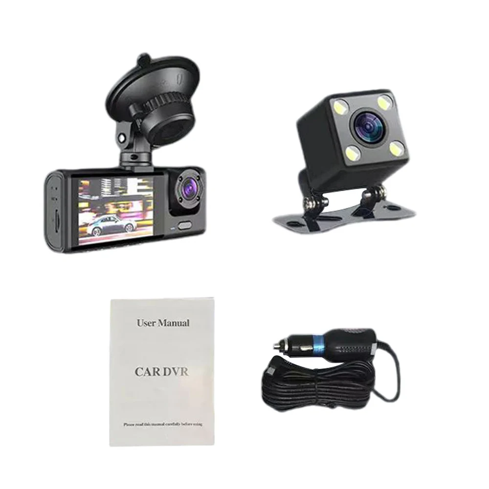 

Видеорегистратор Автомобильный видеорегистратор 3 камеры 2-дюймовый HD 1080P Авто видеокамера G-сенсор Обнаружение движения Монитор парковки 3-канальный видеорегистратор