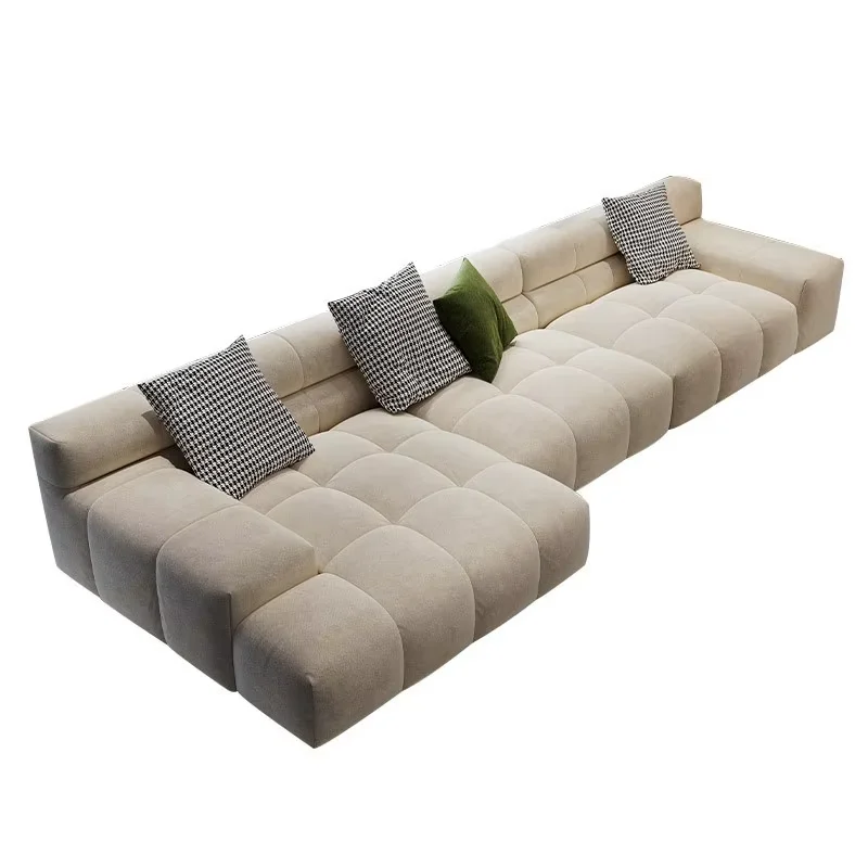 

！@Italian Minimalist Frosted Fabric L-Shaped Sectional Corner Sofa Set Modular Sponge Sofa Modern Simple Living Room Small