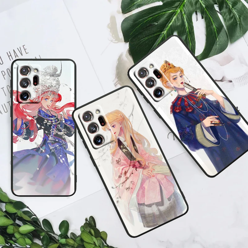 Disney Princess Cartoon Cute For Samsung Note 20 10 Ultra Plus A31 A14 A12 A70 A34 A25 A04 A05 A15 A24 5G Black Cover