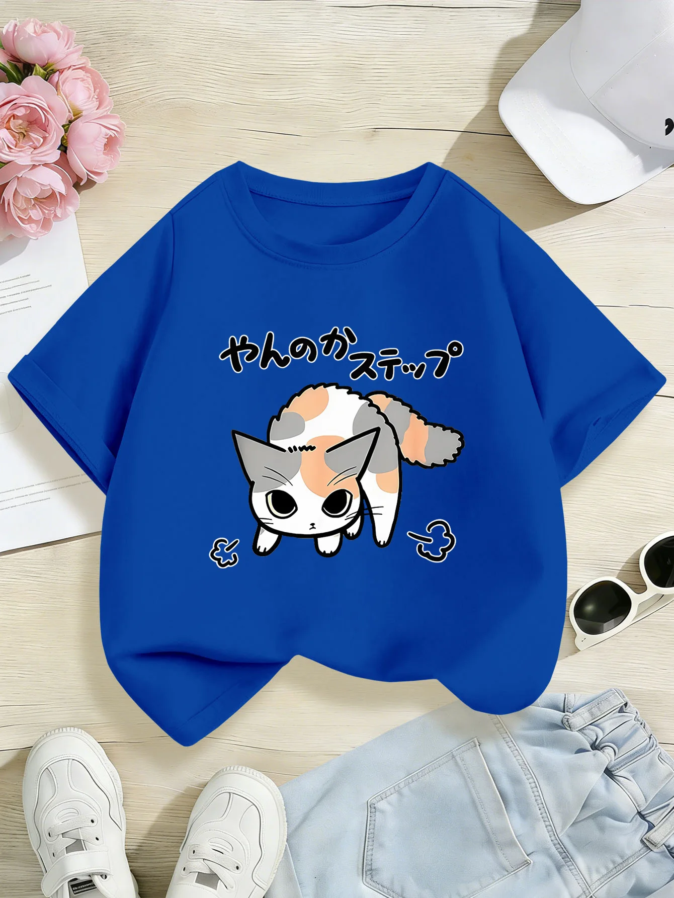 Japanese Cartoon Calico Cat Boys Girls Short Sleeve Tee Parent Match Soft Cotton Kids Cute Lovely Daily Casual Fashion T Shirts