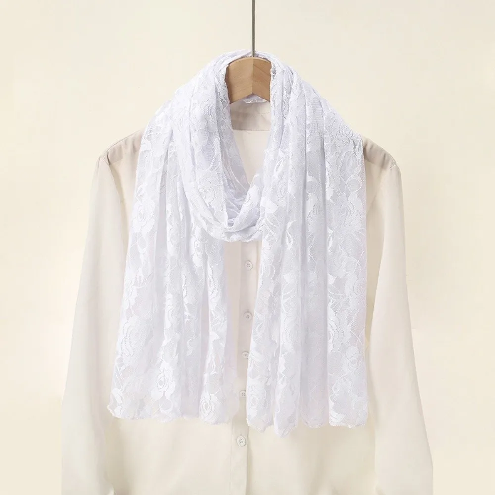 

Versatile Elegant Lace Scarf Rose Pattern Sunscreen Hijab Veil Solid Color Breathable Headwraps Women Wear