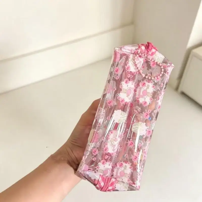 Japan Cartoon Image Marron Cream Pvc Transparent Pencil Case Cartoon Quicksand High Capacity Student Stationery Storage Bag - view 3