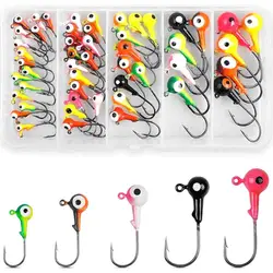 50Pcs Crank Jig Head Hooks Fishing Hook Round Ball Head Jig Hooks for Bass Fishing Trout Panfish Walleye Crappie Live Bait Jigs