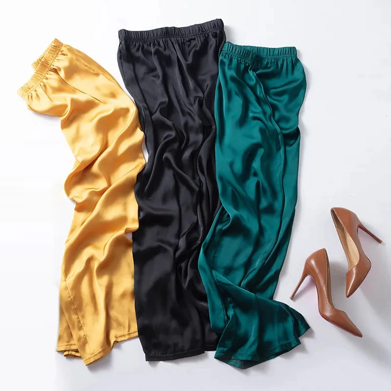 

Summer light and silky loose wide-leg pants for women 2022 casual simple elastic waist straight trouser women's pants 7 colors