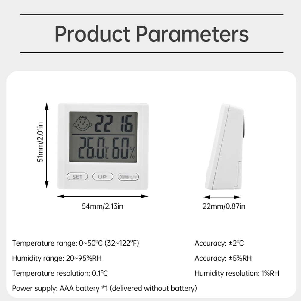 Misuratore digitale di umidità della temperatura Orologio multifunzione Termometro Idrometro Misuratore 0~50 ℃ (32~122 ℉ ) 20~95%RH