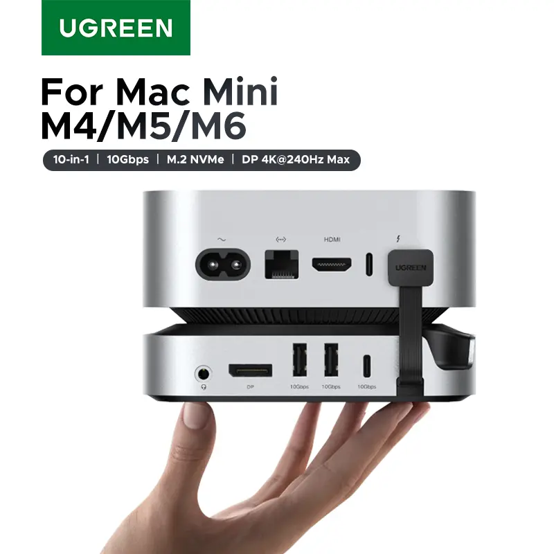 UGREEN Mac Mini Docking Station USB HUB Type-C to DP 4K240Hz M.2 NVMe SSD Slot 10Gbps SD&TF 3.5MM for Mac Mini M4/M5Pro/M6Stand