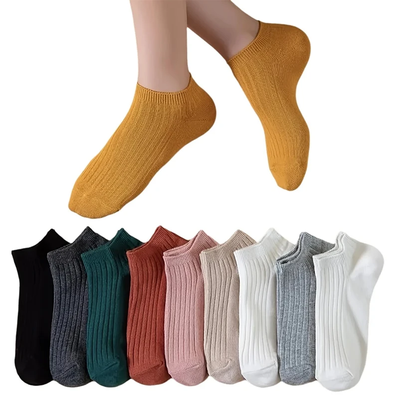 

10 pairs of spring and summer thin solid color casual sports short tube women's socks
