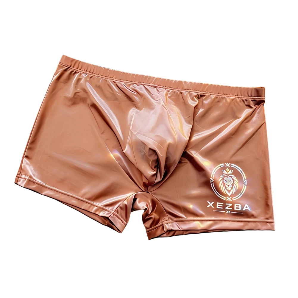 Men Glossy Ice Silk Boxer Shorts Briefs U-shape Pouch Underwear Home Sleep Trunk Men's Glossy Satin Ice Silk Long Leg Boxer
