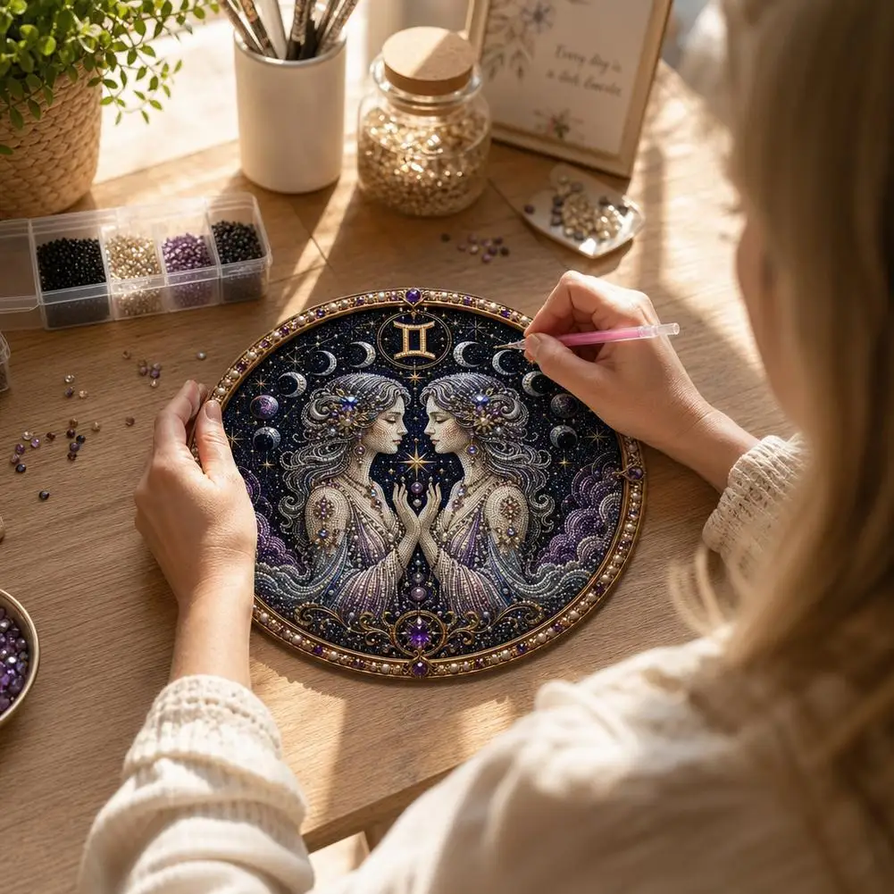 12 Signs Pearl Art Kit, Round Constellation Themed DIY Beaded Artwork, Astrology Wall Decor Craft Set for Zodiac Lovers