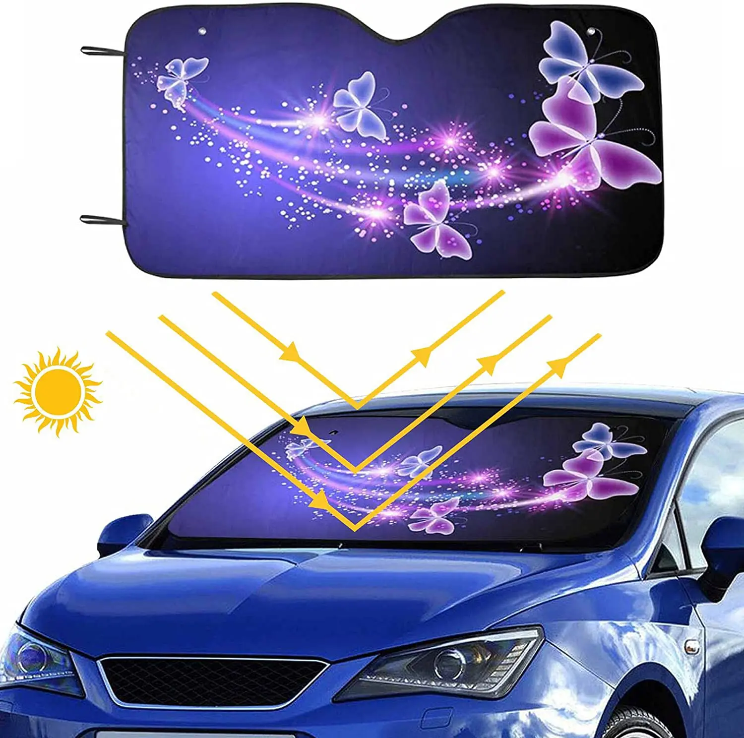 Car sunshade Bling Purple Butterfly Car Front Windshield Sun Shade for Women Girl Funny Folding Auto Window Sunshades