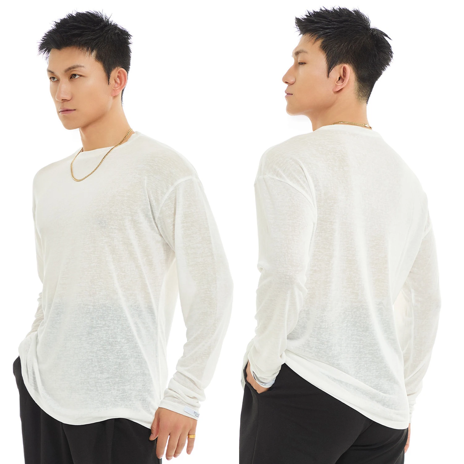 

White Latin Dance Tops Men Long Sleeves Round Neck Loose T Shirt Adult Rumba Samba Cha Cha Dance Training Practice Wear DNV22992