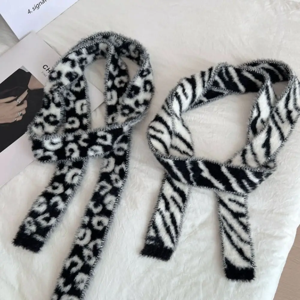 Fashion Harajuku Narrow Long Scarf Subculture Leopard Print Y2K Faux Fur Scarf Streetwear Gothic Punk Choker Streamer Women