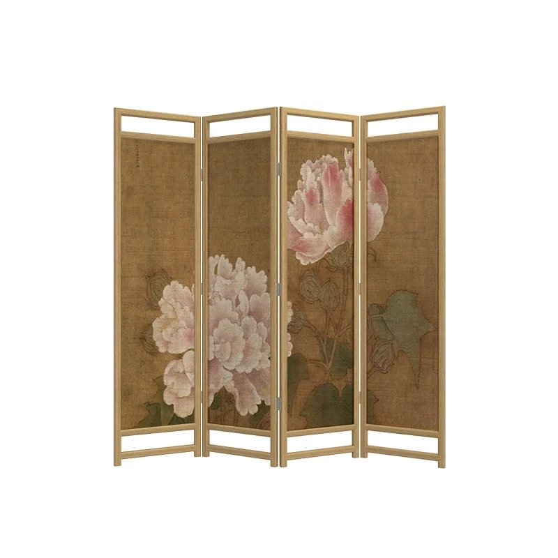 Retro flower solid wood screen blocking partition livi ng room bedroom folding mobile entrance de coration