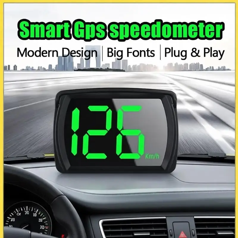 Car GPS Digital Speedometer HUD Head Up Display KM/H with Overspeed Alarm LED Large Font for Road Trip Commute