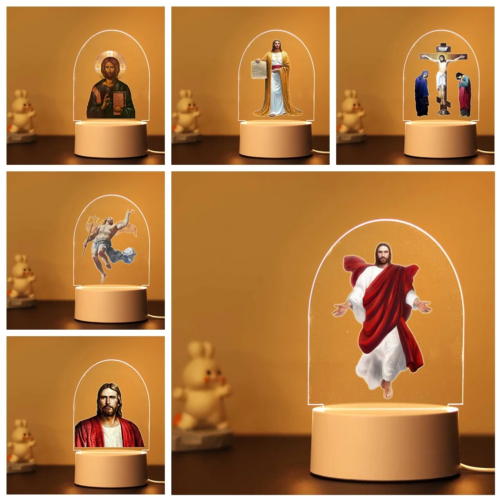 Jesus Night Light For Home Room Decoration Nightlight 3D With Crack Base Bedroom Decor