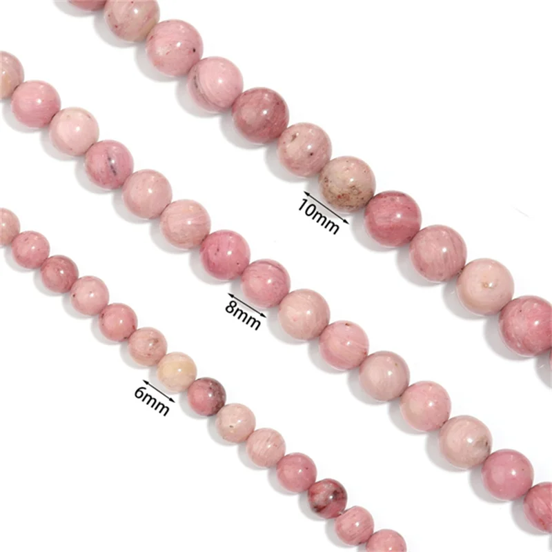 Natural Rhodonite Stone Round Loose Beads For Jewelry Earring Bracelet Necklace DIY Making 15.5\