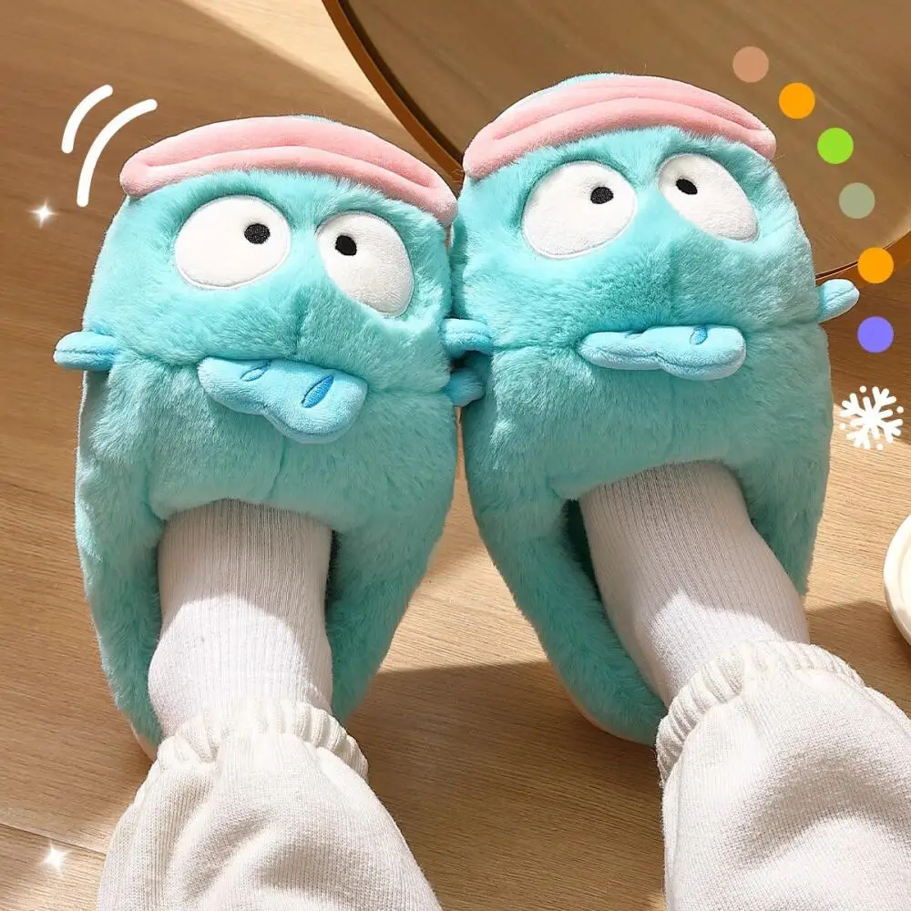 Pantuflas de Algodón Sanrio Anime Hangyodon para Niñas, Pantuflas Cálidas de Terciopelo para Invierno, Pantuflas de Suela Gruesa para el Hogar