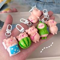 Funny Three-Dimensional Kawaii Pig Keychain Waterme Rain Coat Animal Shape Keychain Sleeping Mobile Phone Bag Pendant