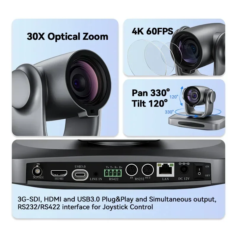 NDI PTZ  30X-NDI  3G-SDI LAN POE 4K/60FPS Broadcast Live Streaming NDI  for Church Supports vMix OBS
