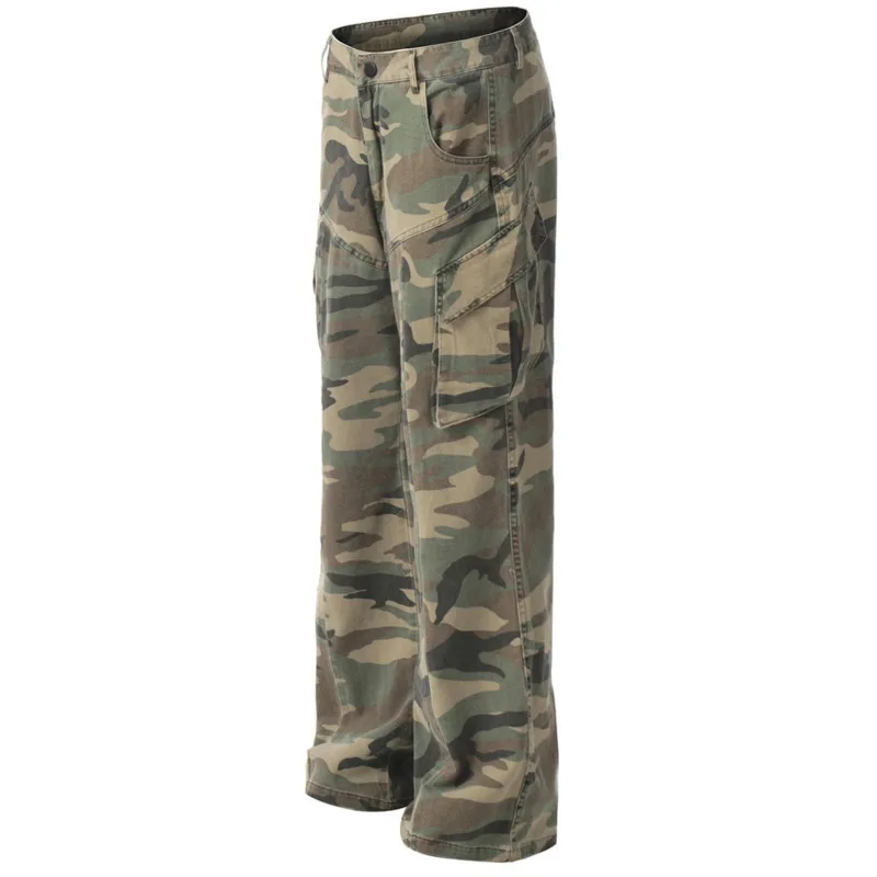 الرجال الشارع الأمريكي العصرية سبليت الربط جيب تصميم تحسس الرياضة فضفاضة في الهواء الطلق التمويه عمال السراويل المستقيمة DC-C812