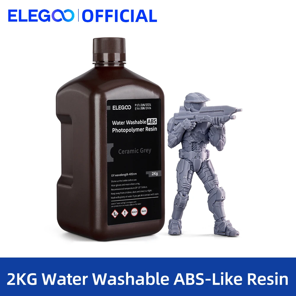 ELEGOO Water Washable ABS-Like 3D Printer Resin 2KG with High Durability and Toughness for MSLA DLP LCD 3D Printing