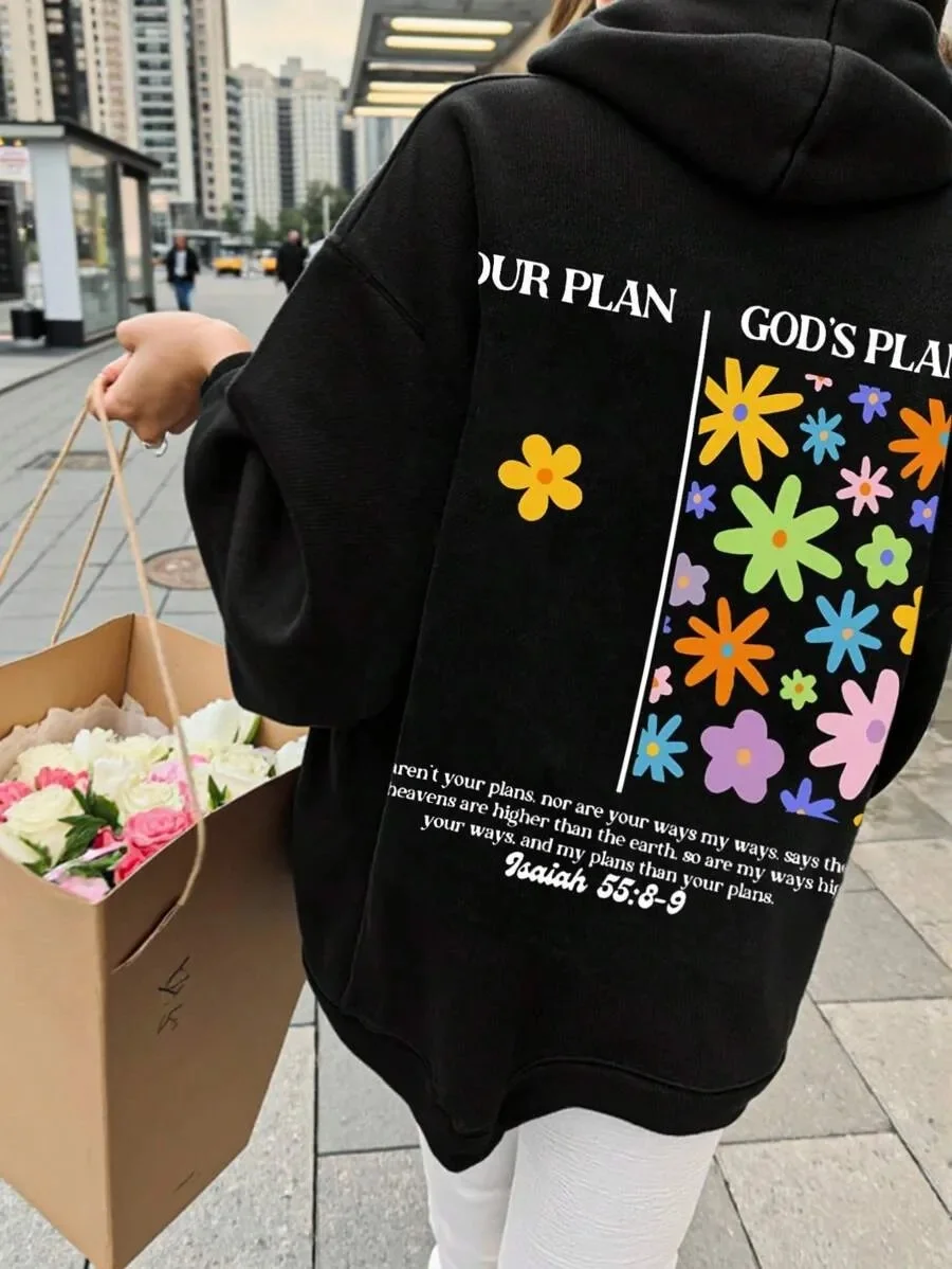 

Spiritually - Inspired Pure Cotton Hoodie Featuring Bible Verse and Floral Motif - Stylish Choice for Faith Enthusiasts