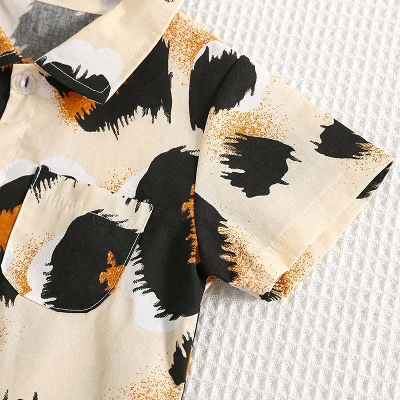 ملابس صيفية للأطفال حديثي الولادة لعام 2025، رومبير مريح من القطن الرقيق بياقة مقلوبة وطباعة الفهد #5