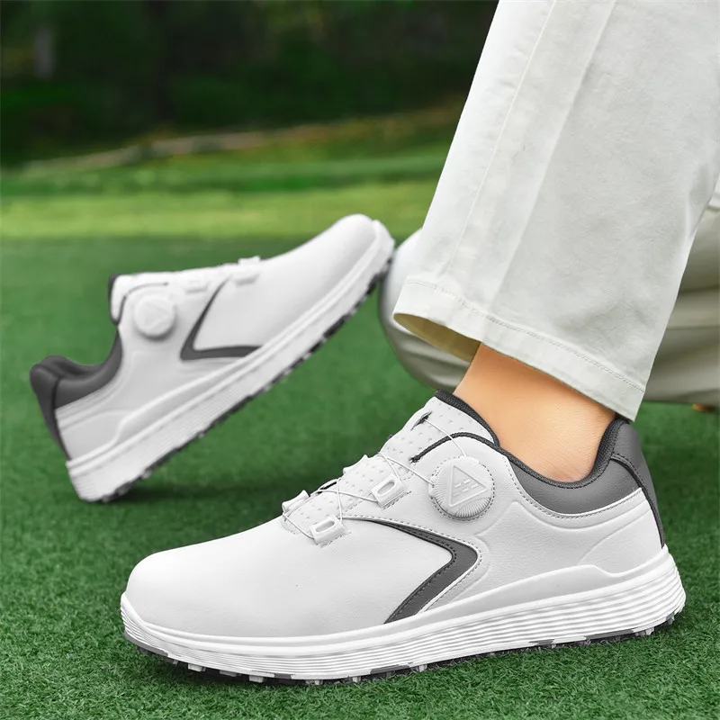 Scarpe da golf impermeabili per uomo e donna, allacciatura rapida, scarpe da ginnastica da golf antiscivolo, scarpe da allenamento da golf traspiranti senza punte