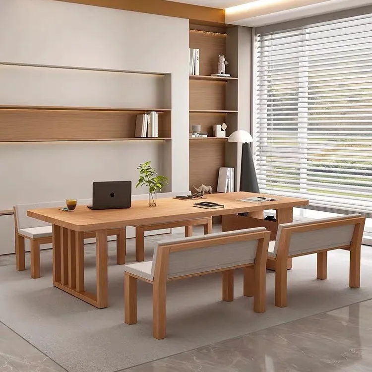Simple solid wood dining table office strips