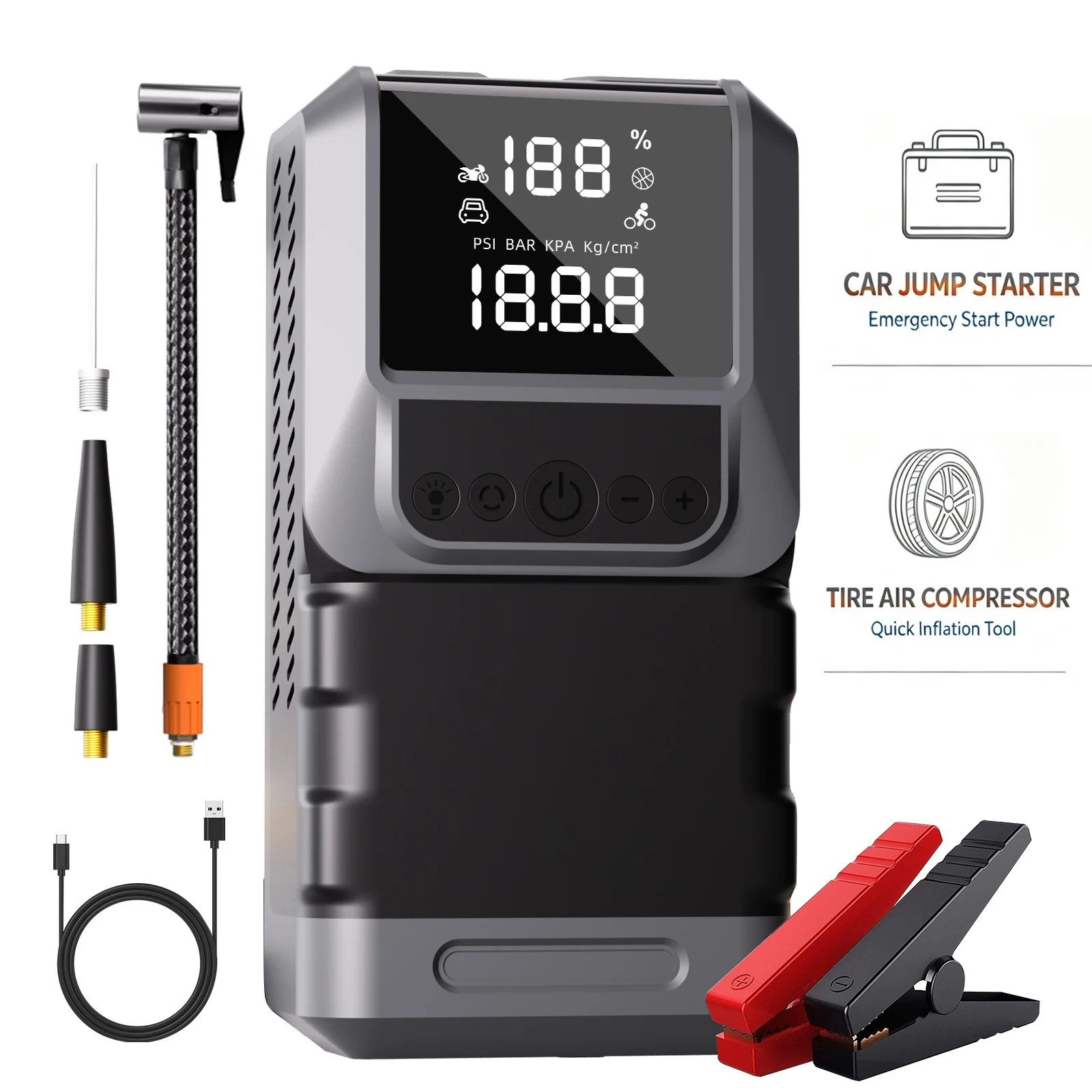 10 In 1 3000A Jump Starter Power Bank 99800mAh 150PSI Air Pump Tire Compressor Portable Charger 12v Car Booster Starting Device
