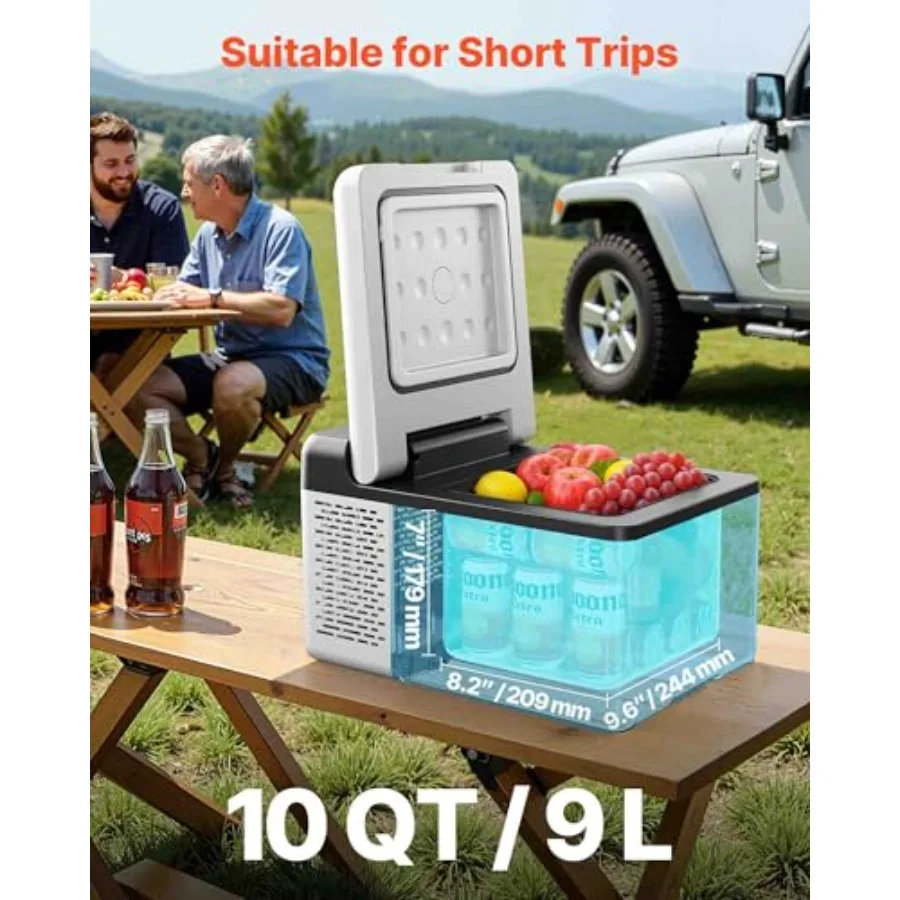 Car Refrigerator For Travel Camping Home Road Trip, 12V Compressor Cooler, 10 QT Portable Mini Freezer, -4 To 68, 12/24V DC And