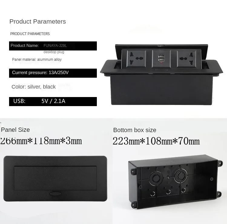 Desktop Sockets Pop Up Table 2 Outlets 2 USB 13A AU/UK/US/EU Aluminum Alloy Cover 220V for Meeting Room General Hidden Socket