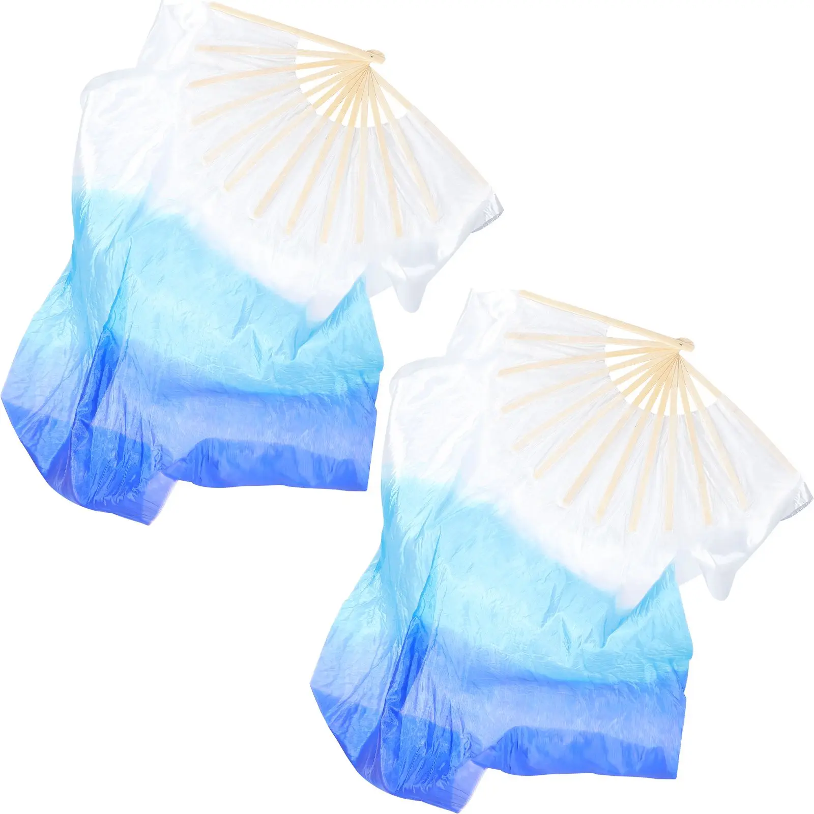 

2 Pcs Gradient Dance Fans 1.2m Silk Props Long Cloth Fan Yangko Multicolor