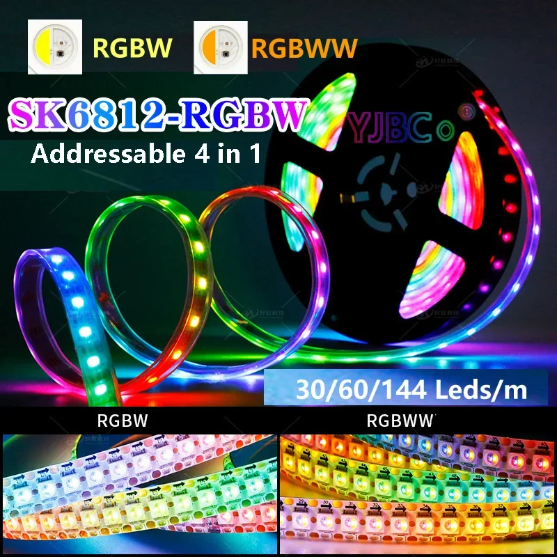 

DC5V SK6812 RGBW RGBWW 4 in 1 Led Light Strip Similar WS2812B Individual Addressable 30/60/144 leds/m Led Lights bar IP30 65 67