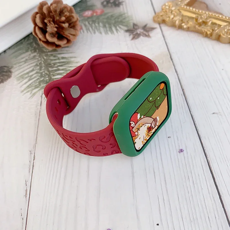 Christmas strap+case For Apple Watch band 45mm/41mm 44mm 40mm  42mm 38mm Cartoon watchband Bracelet IWatch series 5 4 3 6 SE 7