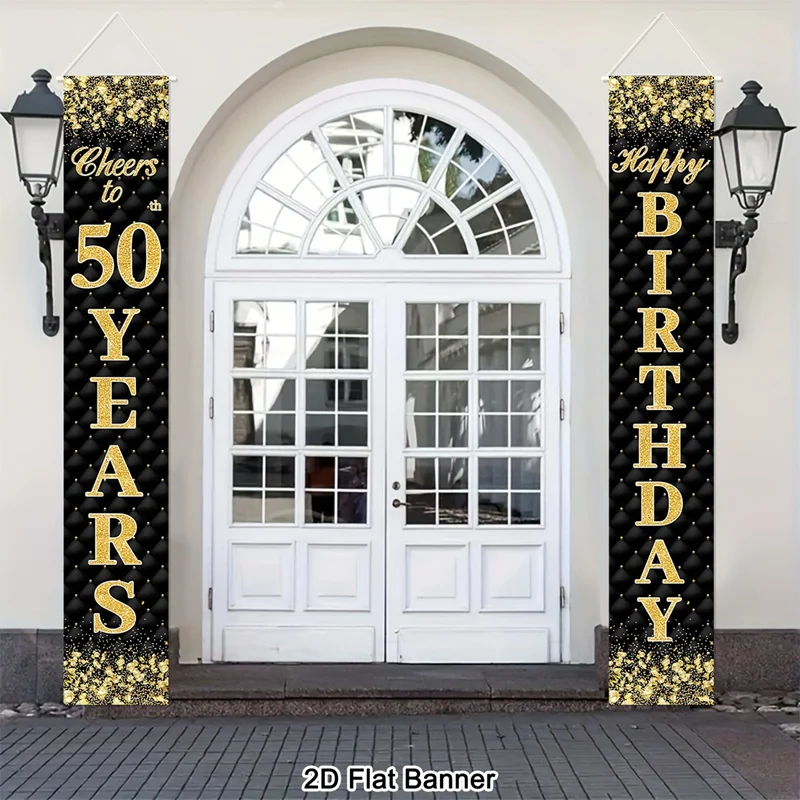 Türbanner zum 18./30./40./50./60. Geburtstag, 30x180cm, Schwarz-Gold, Polyester, Hängedekoration, „Cheers to Years“, Veranda-Schilder für Erwachsenen-Geburtstage – Detail 5