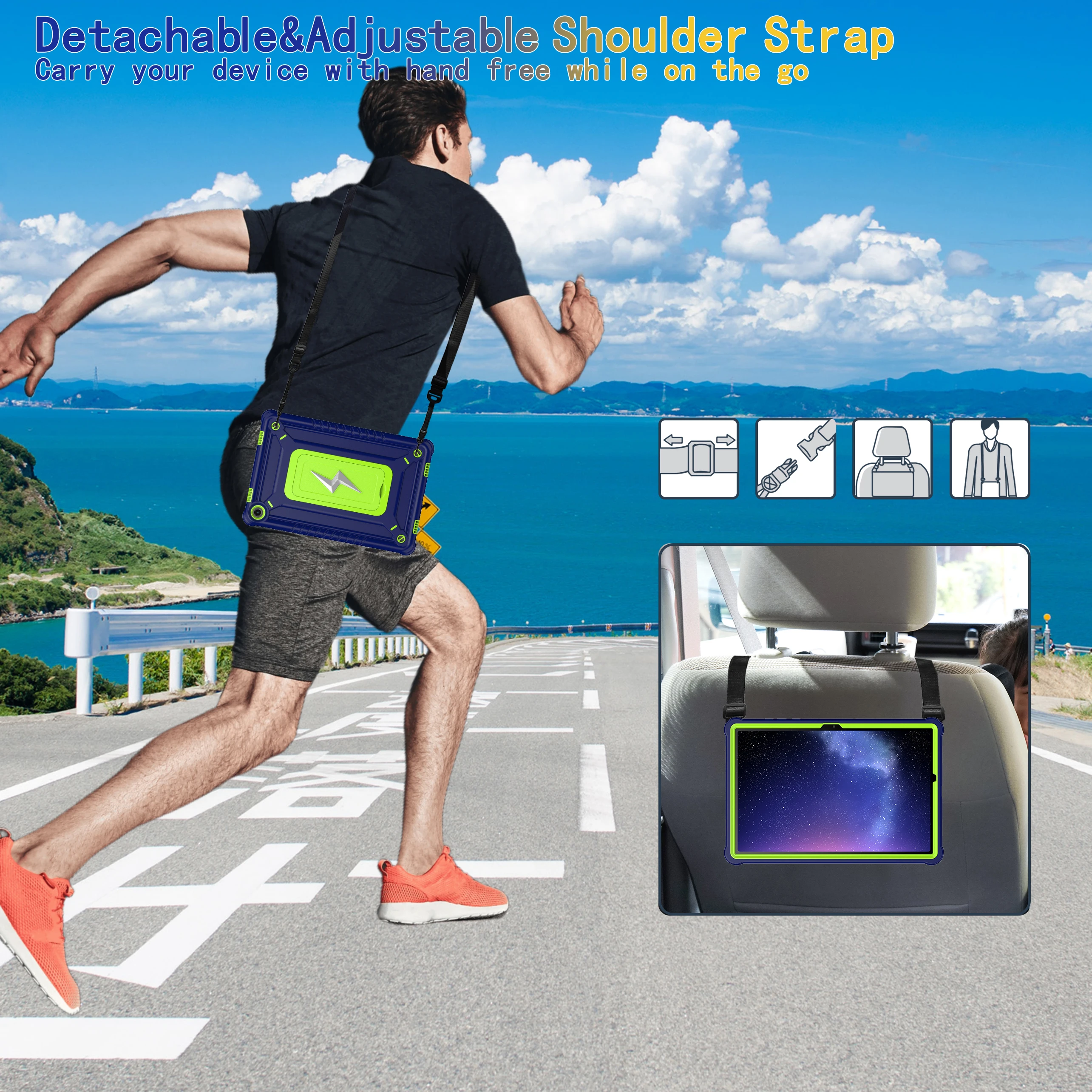 For Samsung Tab S6 Lite 10.4" A9+ A11+ Plus 11 inch SM-X230 X210 X130 X110 Shockproof Armor Cover Stand Strap Tablet Case Funda