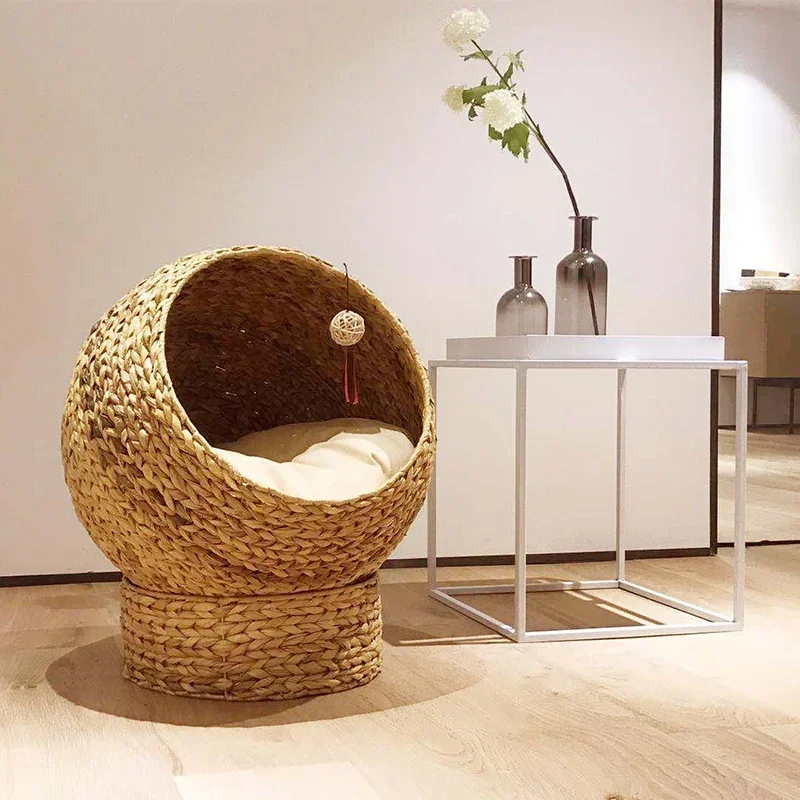 Rattan Cat Nest  Villa t House  Bed Pet Bed Cattery Furniture Removable and Washable Scratch-Resistant CHouse