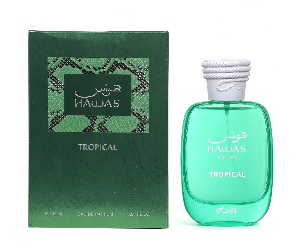 Rasasi Hawas Tropical Eau De Parfum, новое издание 2025 года — долговечный EDP для мужчин объемом 3,38 унции, улучшенный цветочный аромат с роскошным эффектом