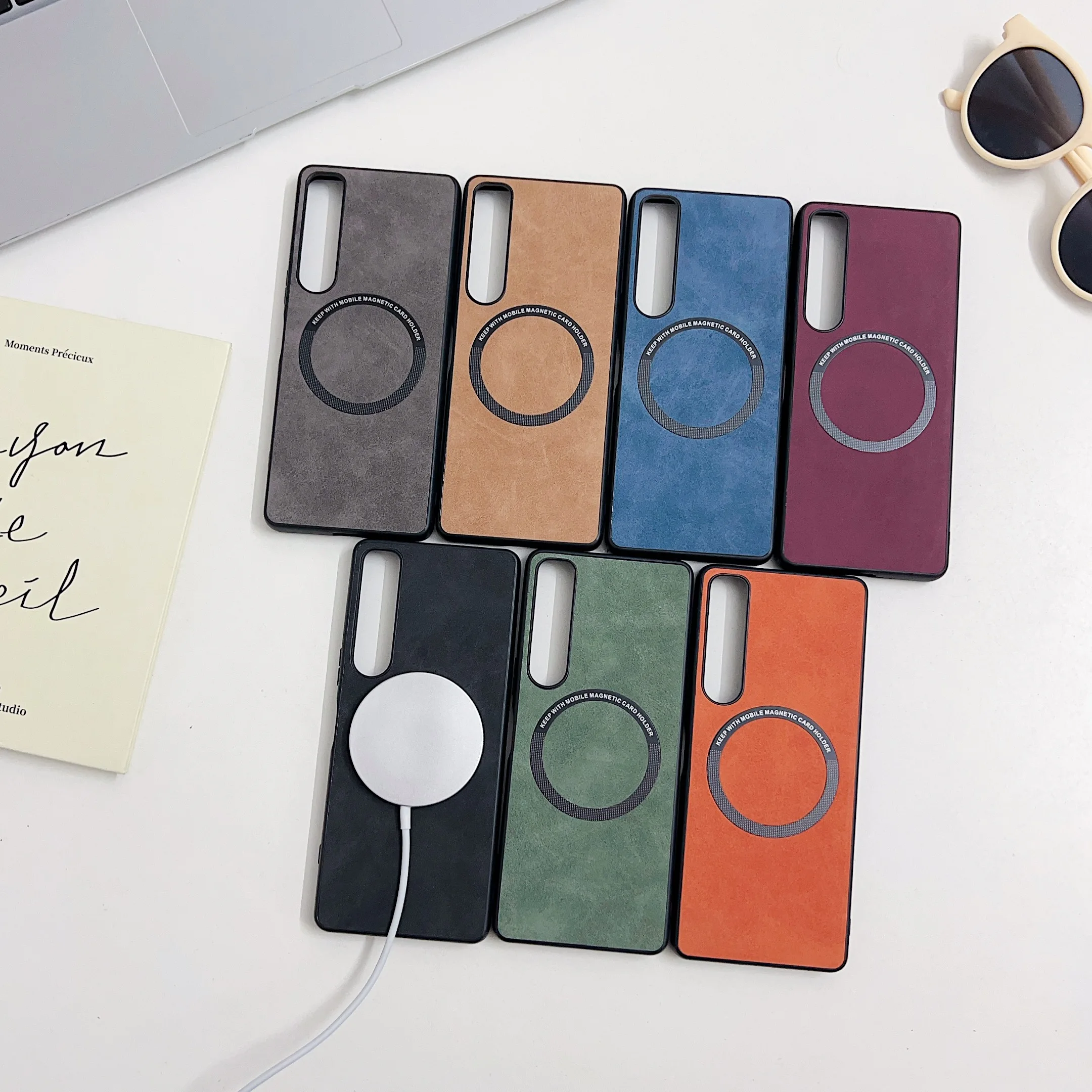 Slim Sheepskin Leather Wireless Charging Magnetic Case for Sony Xperia 5 IV 5 1 V 10 1 VI, Shockproof Matte Phone Cover Funda